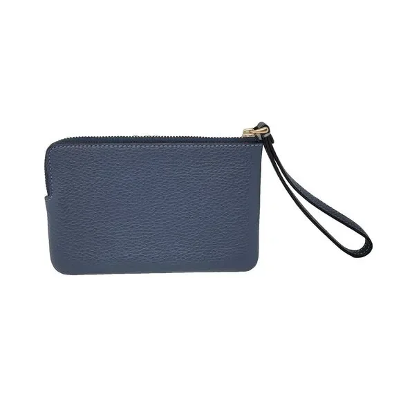 COACH CDF32 Corner Zip Wristlet w/Stitching Pebble Leather Gold/Dark Denim NEW - Picture 3 of 4